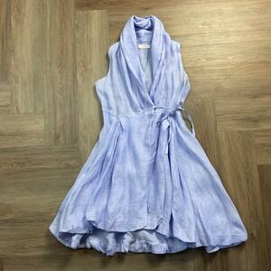 Marina St Barth Vestito Kant Lino Garza Linen Sleeveless Wrap Dress Small Blue